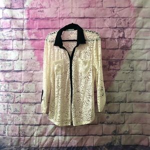 lace see through button down shirt